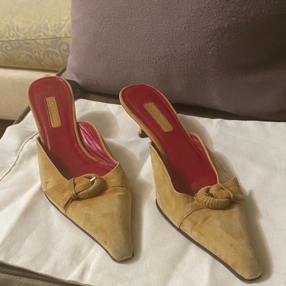 Cesare Paciotti Tan Mules with Red Insole